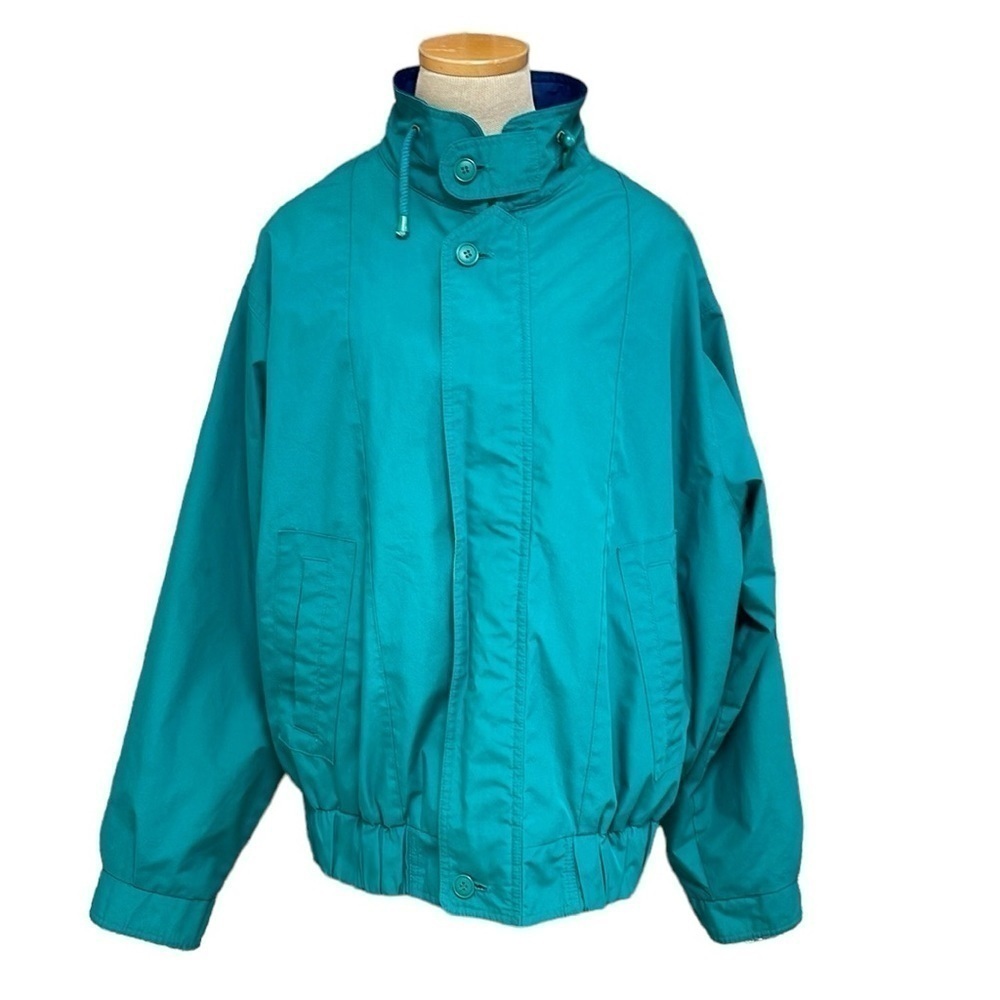 London Fog Windbreaker Women's Large Blue Teal Full Zip Jacket Arm Pocket